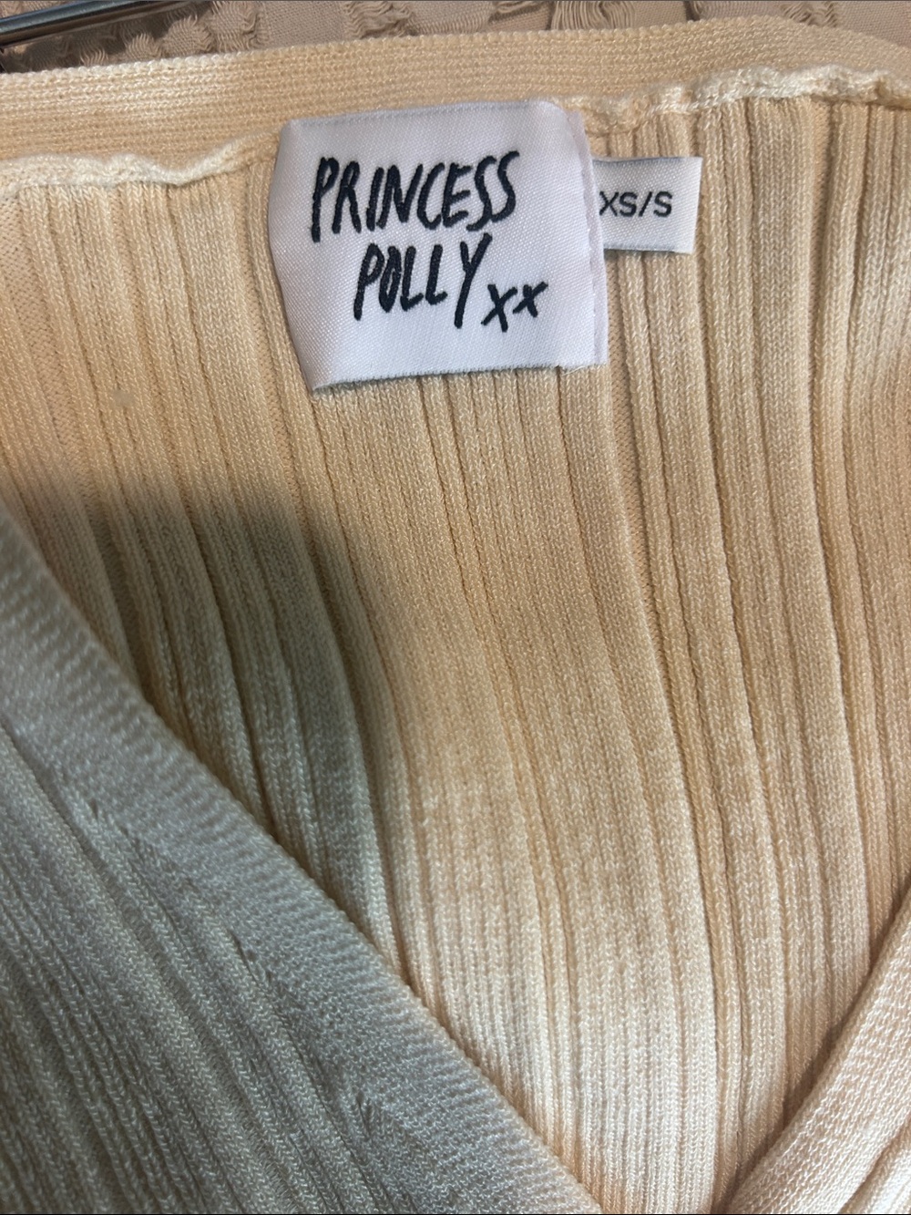 Princess Polly Cream Ribbed V-Neck Button Cardigan - Picture 3 of 3